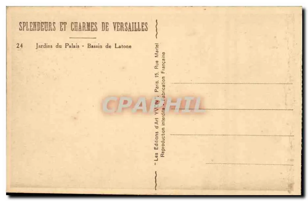 Bassin de Latone — Gärten des Palastes — Art Editions YVON - Rückseite