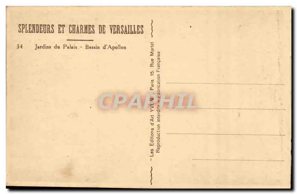 Versailles — Gärten des Schlosses - Bassin d'Apollon — Les Éditions d'Art YVC, Paris - Rückseite