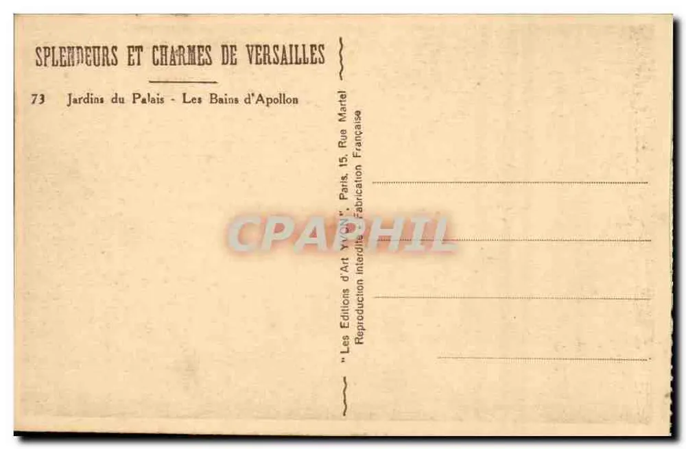 Die Bäder des Apollon — Gärten des Schlosses — Éditions d'Art Martel - Rückseite