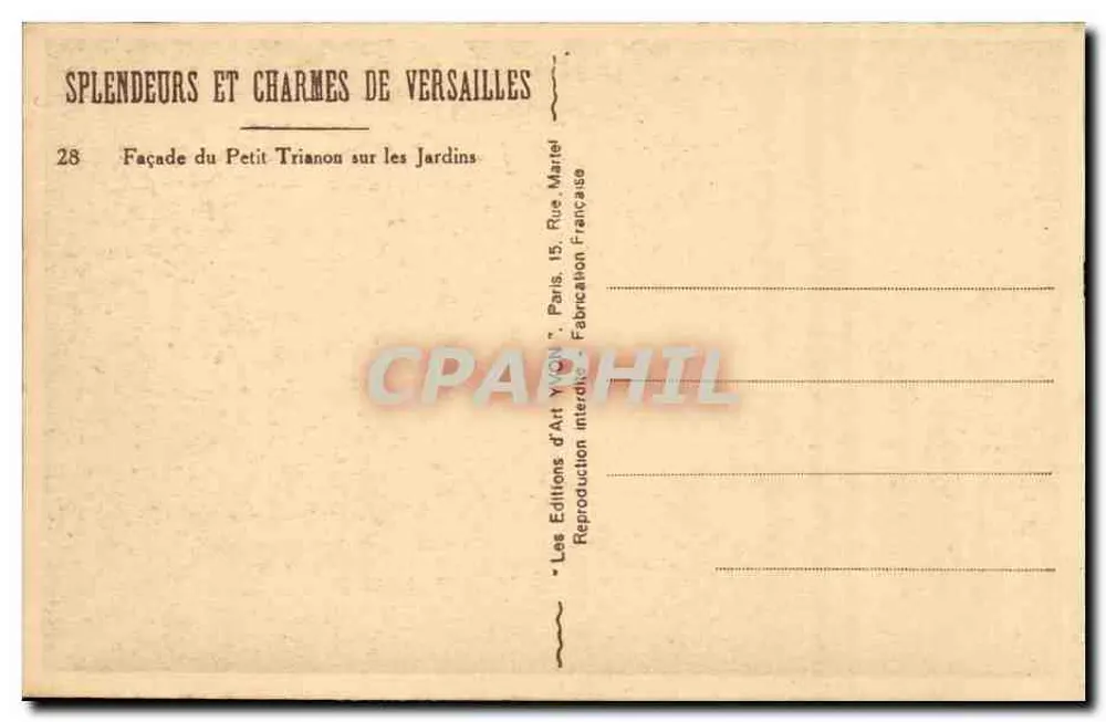 Fachada do Petit Trianon — Versailles — Éditions d'Art Yvonn - Verso
