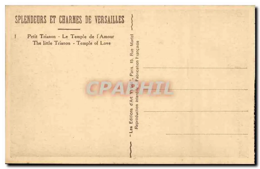 Petit Trianon - O Templo do Amor — Les Éditions d'Art Yvigny, Paris - Verso