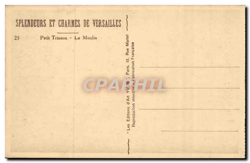 Petit Trianon - O Molino — Les Éditions d'Art YVON, Paris - Verso