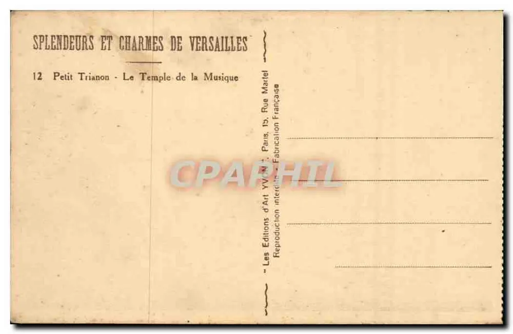 Petit Trianon — Der Tempel der Musik — Les Éditions d'Art Yvan, Paris - Rückseite