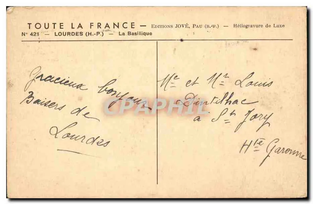 Lourdes — A Basílica — Edições Jové, Pau (B.P.) - Verso