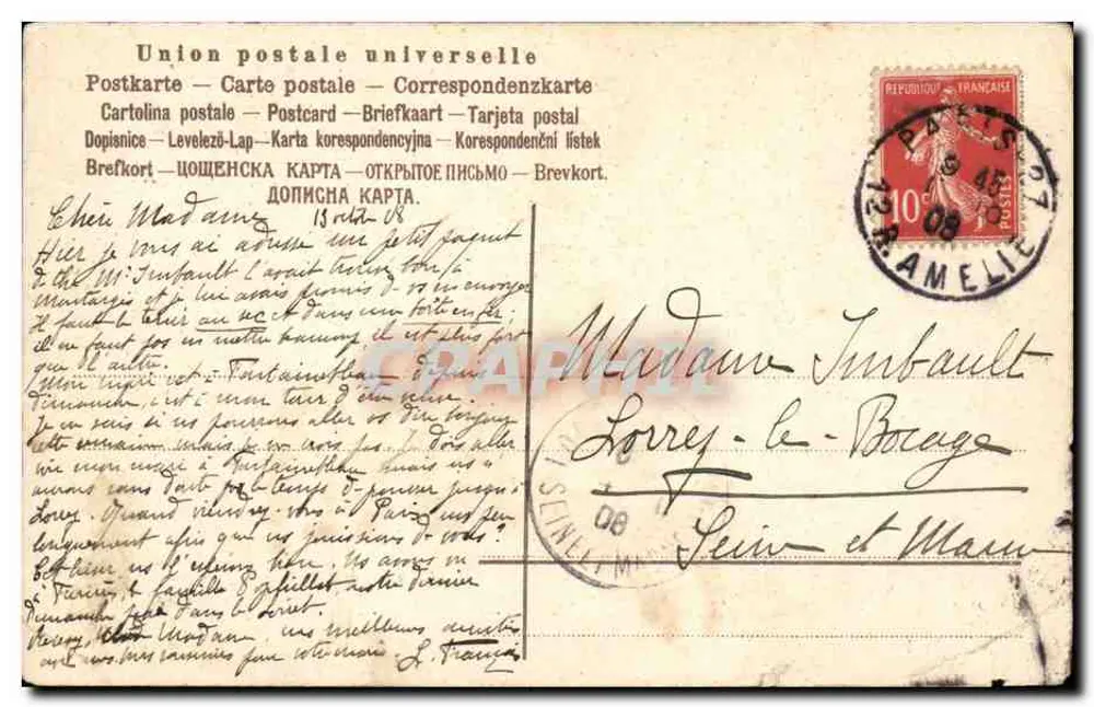 Mann sitzt vor einem Strohdachhaus — Dorfszene — Verlag B. 5032 - Rückseite