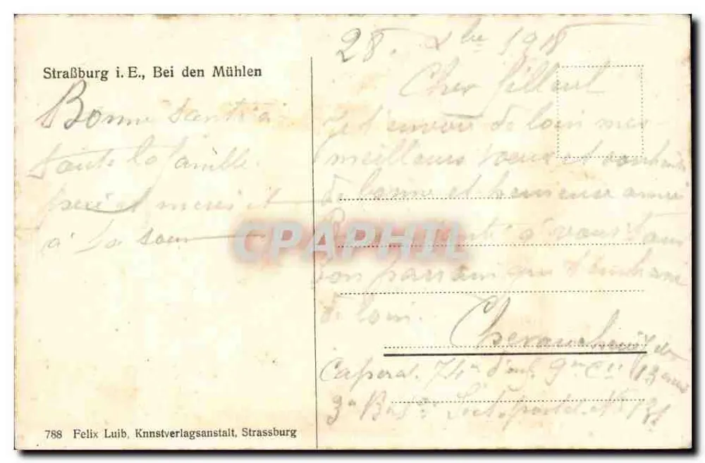 Ansicht von Straßburg — Verlag Felix Luib, Nr. 788 - Rückseite
