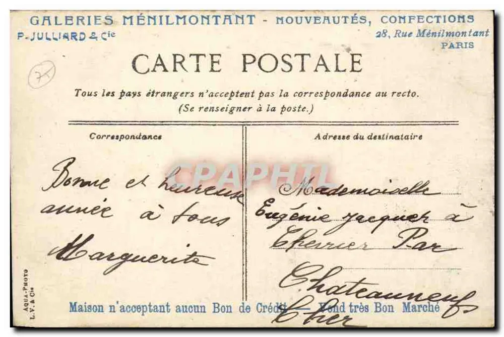 Paris — O Ponte Alexandre III — L.V. & Cie, n°859 - Verso