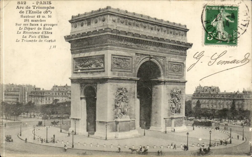 Arco do Triunfo da Estrela — Paris — J.H. editor, n° 842 - Frente