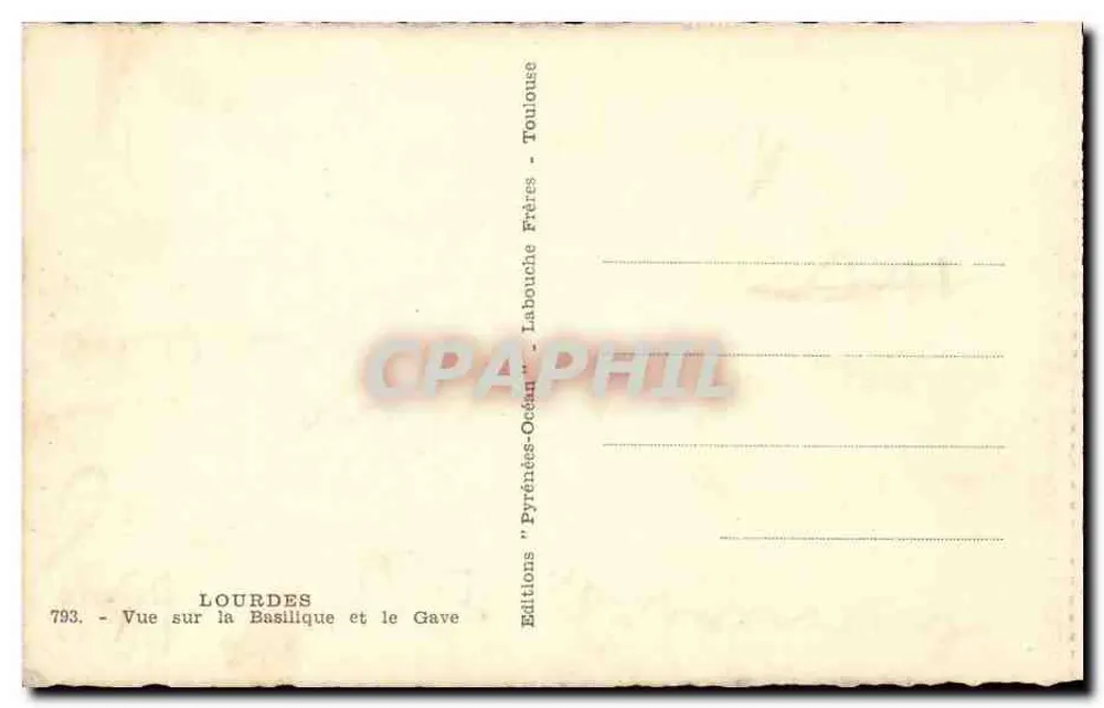 Lourdes — Ansicht der Basilika und des Gave — Éditions 'Pyrénées-Océan' - Labouche Frères - Rückseite