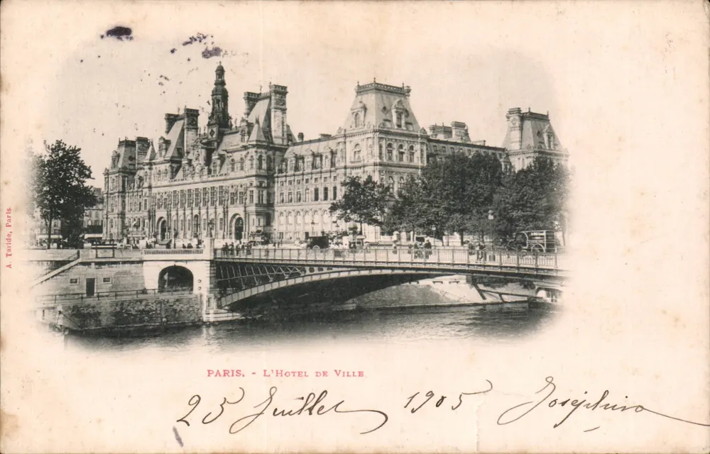 Paris - L'Hôtel de Ville — vue avec le pont de la rue de Rivoli, éditeur A. Terido, Paris, n° de série non visible - Frente