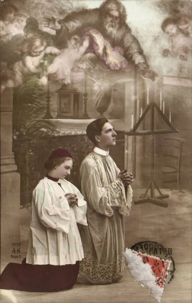 Zwei Nonnen in Gebet — religiöse Szene mit Heiliger — Verlag AN Paris, Nr. 1530 - Vorderseite