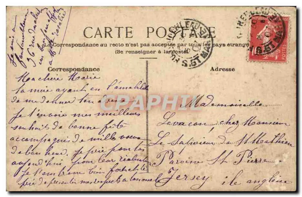 Violette Blumen — Frohe Geburtstagskarte — Ansichtskarte aus Jersey - Rückseite