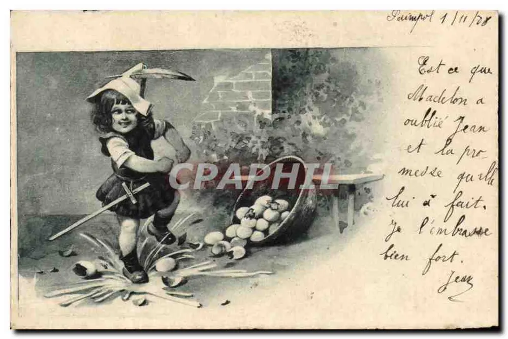 Kind in Bauernkleidung — mit Korb voll Äpfel — Verlag Raphael Tuck & Sons, Serie 263 - Vorderseite