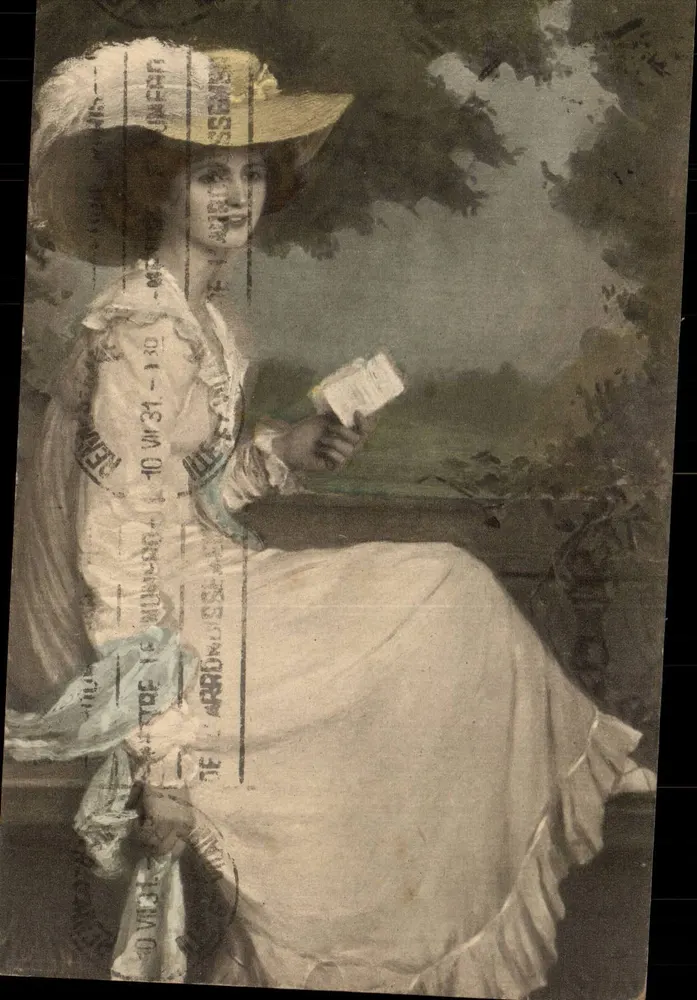 Frau im Hut — Eine Karte Lesend — C.W. Faulkner & Co. Ltd. Series 1500 - Vorderseite