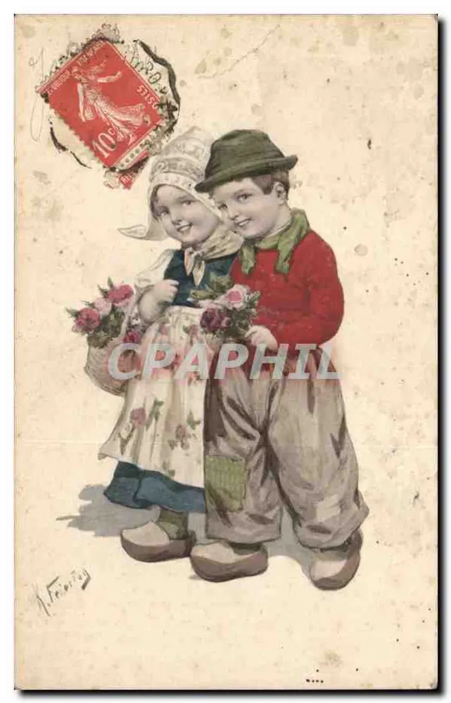 Kinder mit Blumensträußen — Verlag K. Freitag, Nr. B. K. W. I. 616-6 - Vorderseite