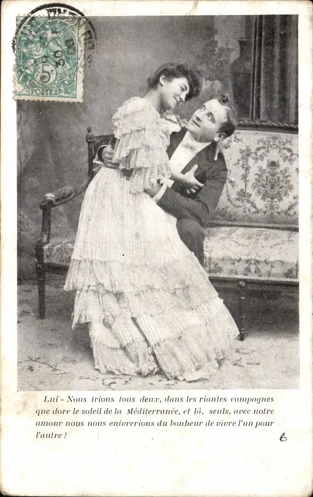 Liebendes Paar — Theater Szene — Unbekannter Verleger, Nr. 6 - Vorderseite