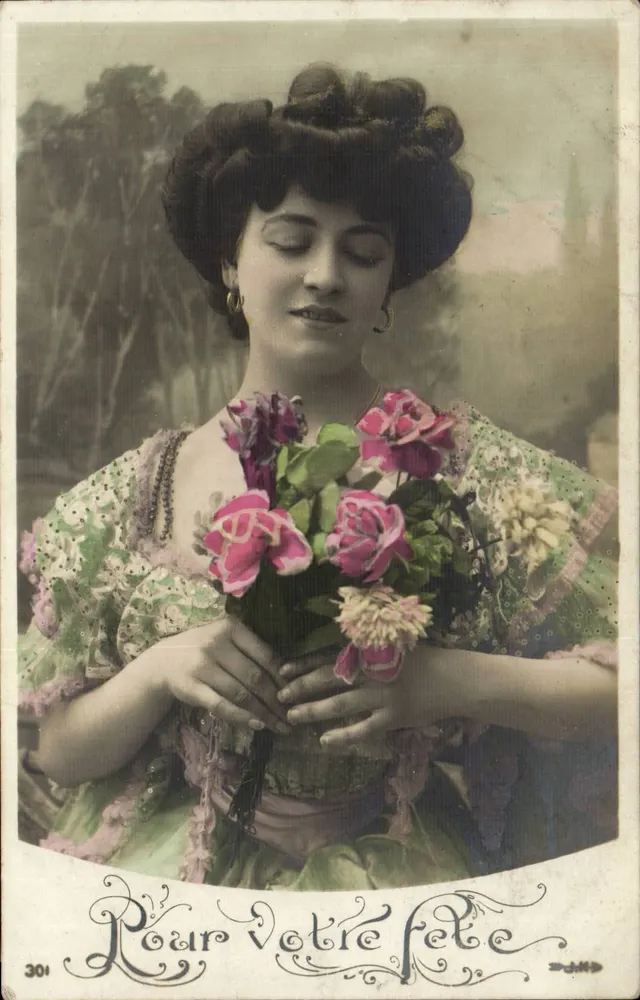 Frau mit einem Rosenstrauß — Verlag S.J.M.D., Nr. 301 - Vorderseite