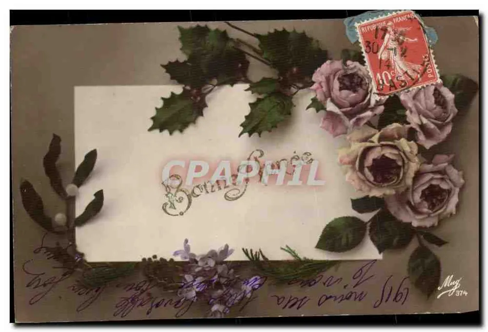 Fleurs et houx — Neujahrskarte — Verlag Mag n°374 - Vorderseite