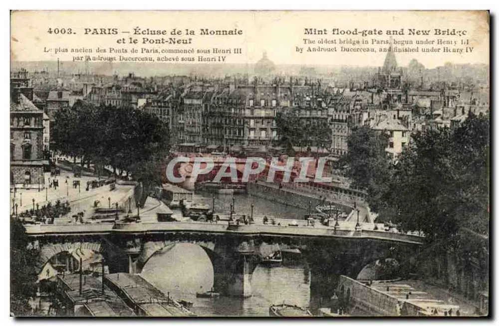 PARIS — Écluse de la Monnaie et le Pont-Neuf — éditeur impr. sur la carte, n° 4003 - Recto