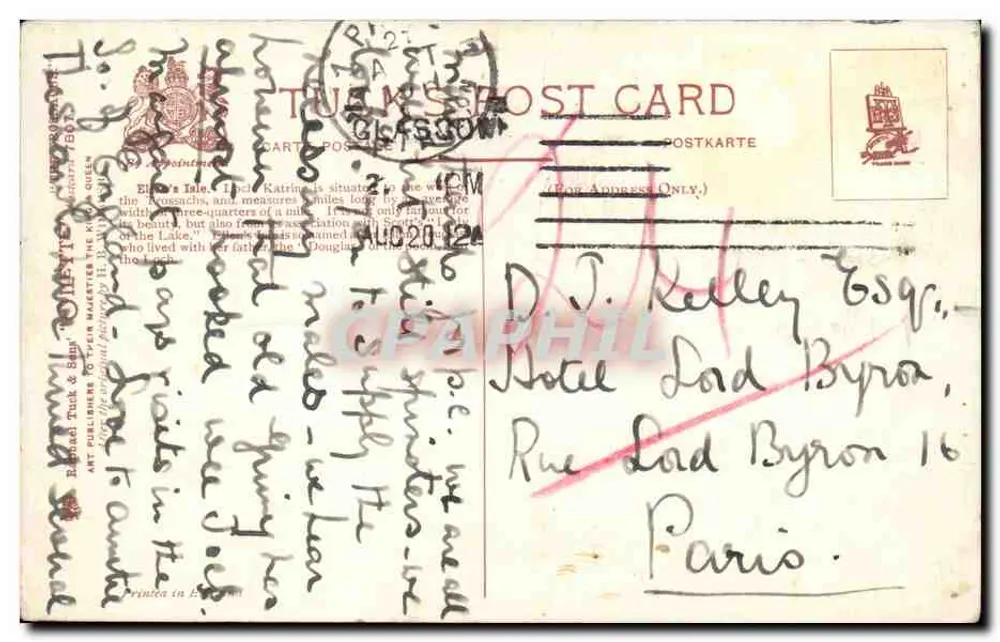 Ellen's Isle Loch Katrine — J. J. Reid — Tuck's Post Card - Verso