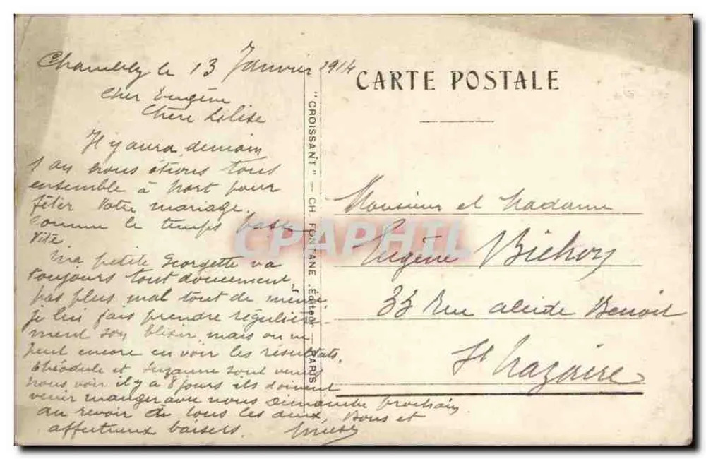 Junge Frau in einem geschmückten Kleid — mit Blumenstrauß — Verlag D. Dopsaïre - Rückseite