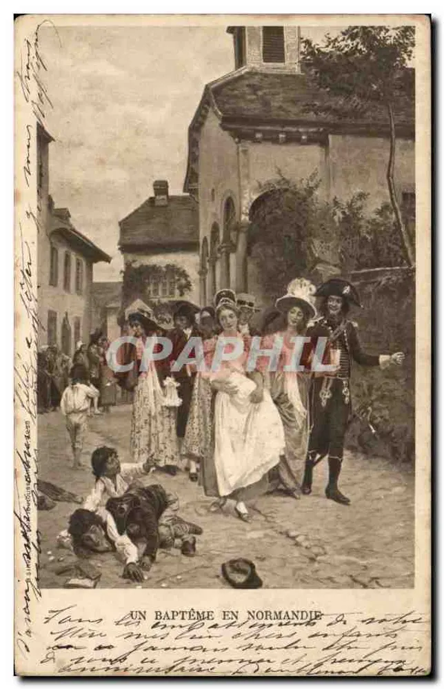 Ein Taufritual in der Normandie — Straßenszene mit Kirche - Vorderseite