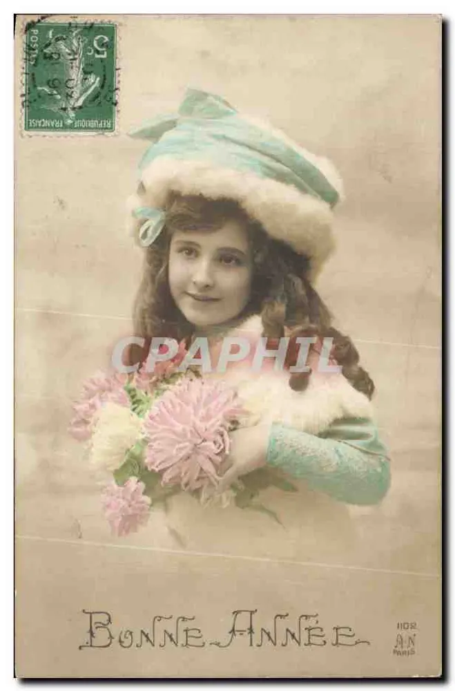 Junge Mädchen mit Pelzhut — Frohe Weihnachten — A.N. Paris, n°1102 - Vorderseite