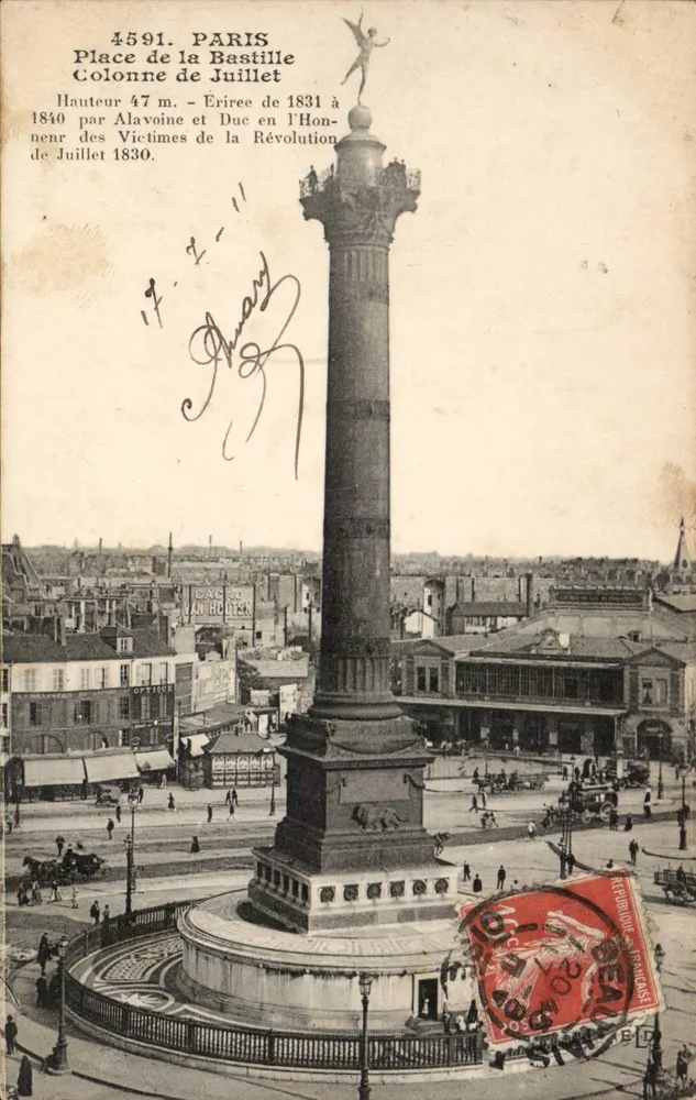 Paris - Place de la Bastille — July-Säule, errichtet 1831, Höhe 47 m, Verlag unbekannt, Nr. 4591 - Vorderseite