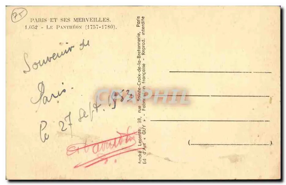 Der Panthéon — Paris — Verlag Guy - Rückseite