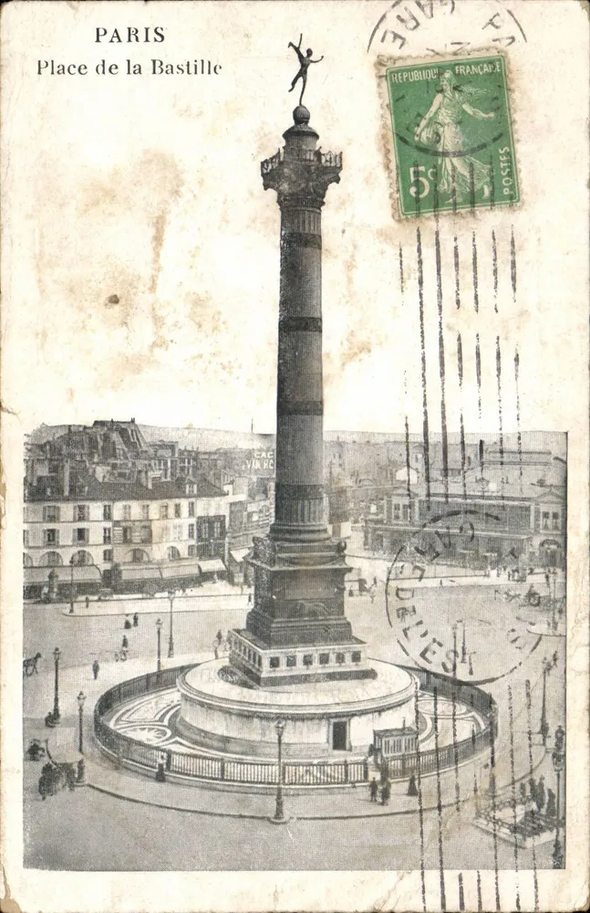 Paris — Place de la Bastille avec colonne de la Bastille — éditeur CAC VIN RC - Frente