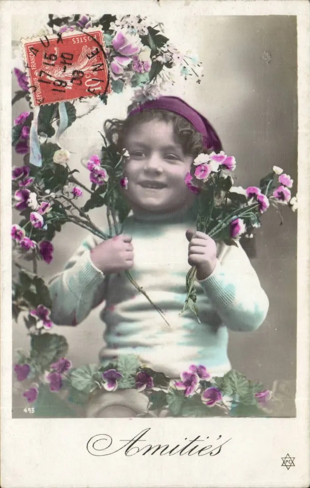 Menina sorridente com flores — Amizades — editor CPX, n° 493 - Frente