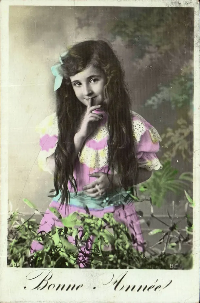 Mädchen in einem rosa Kleid — Frohe Neujahr — B.C. n° 606 - Vorderseite