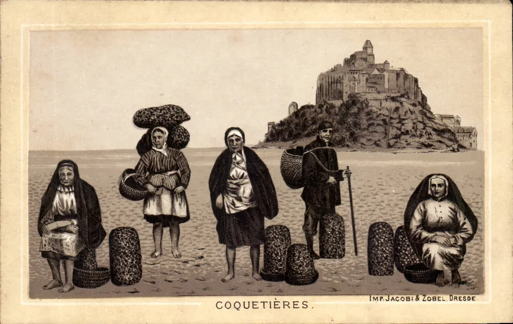 Coquetières — cena de praia com castelo no fundo — Imp. Jacobi & Zobel, Dresden - Frente