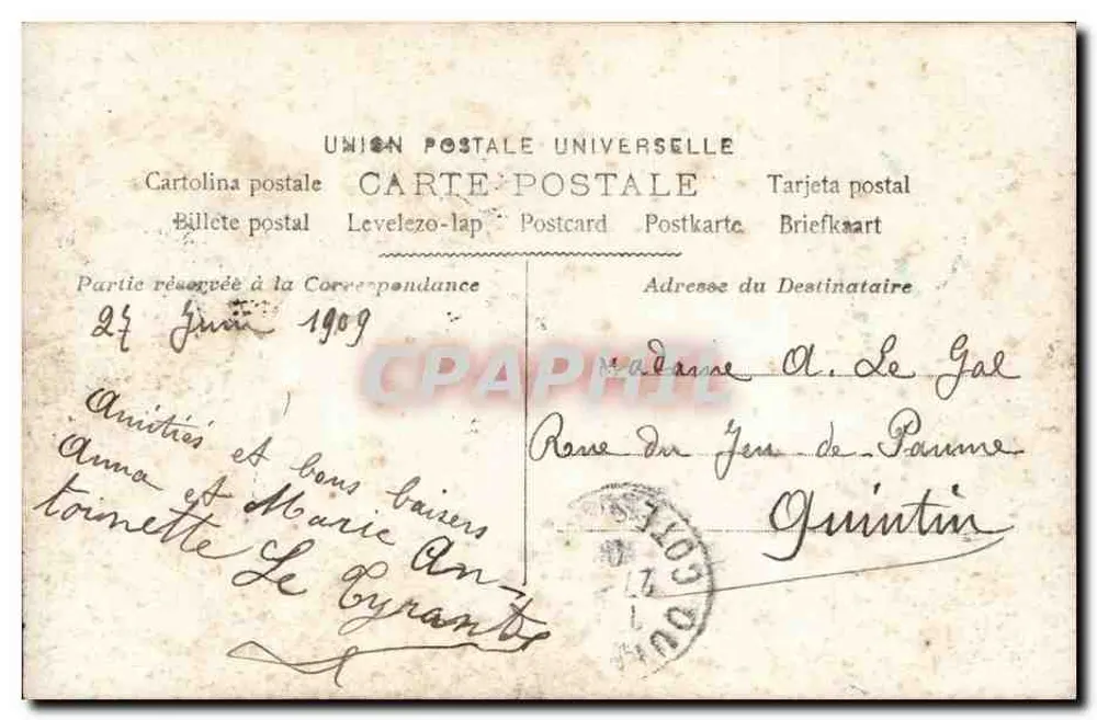 Lächelnde junge Frau — Verleger Le Hoummau Piol, Nr. 2004 — Text 'Grace d'Affection' - Rückseite