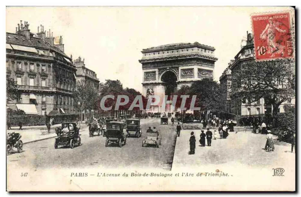 PARIS — Die Avenue du Bois-de-Boulogne und der Arc de Triomphe — IMP. PHOT. DE BRETEUIL, n° 547 - Vorderseite