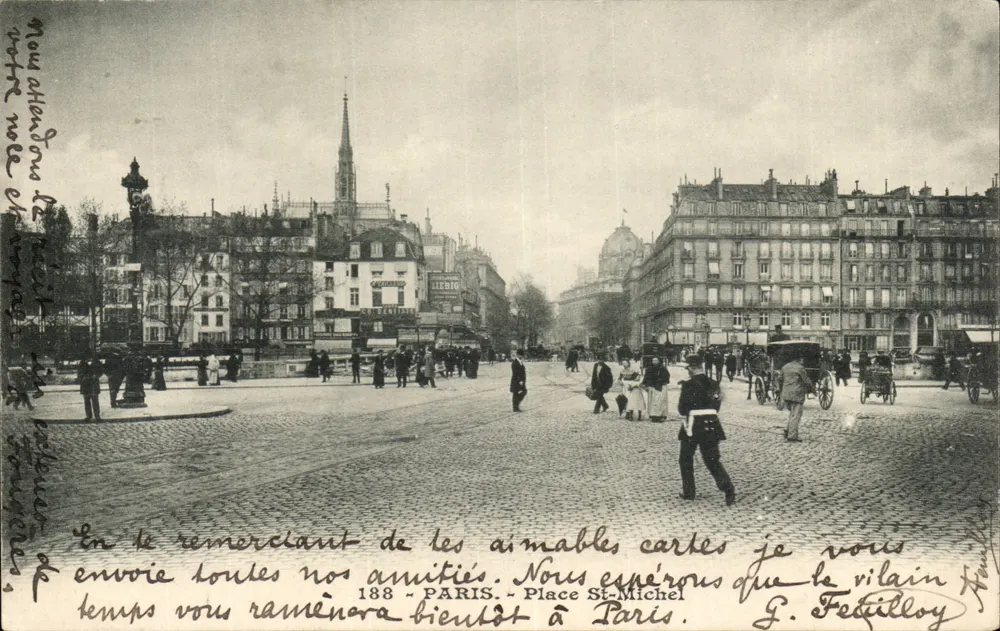Place Saint-Michel — Paris — editor G. Fétillloy, n° de série 188 - Frente