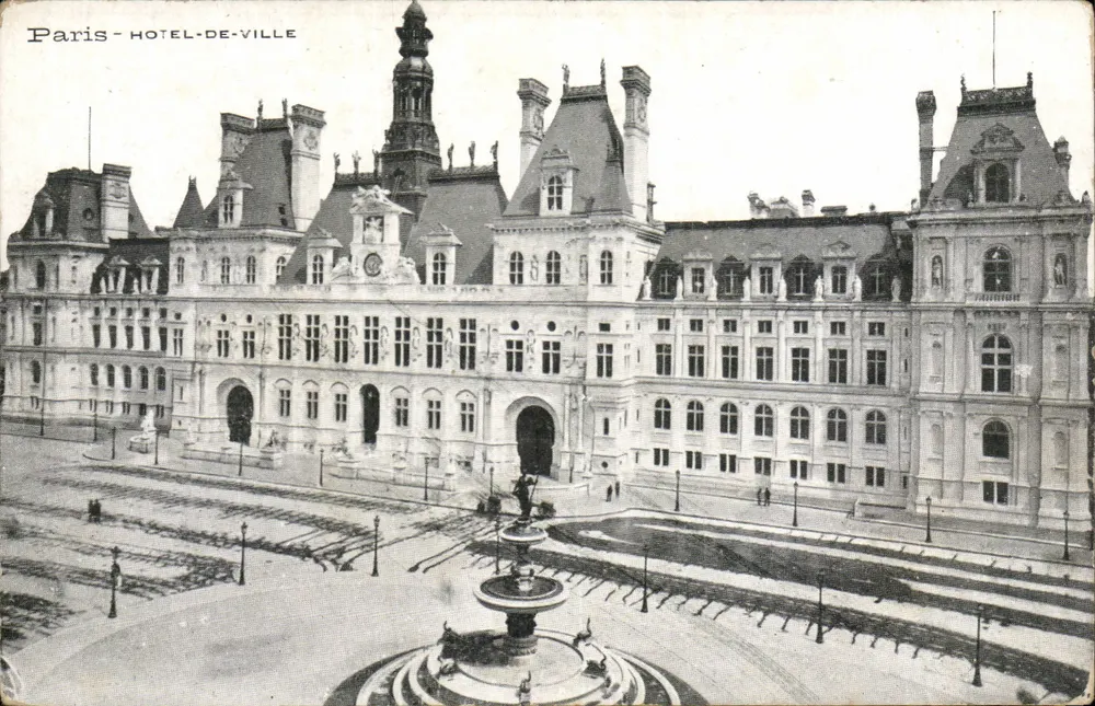 Paris - Hôtel-de-Ville — vista panorâmica com fonte — editor não identificado - Frente
