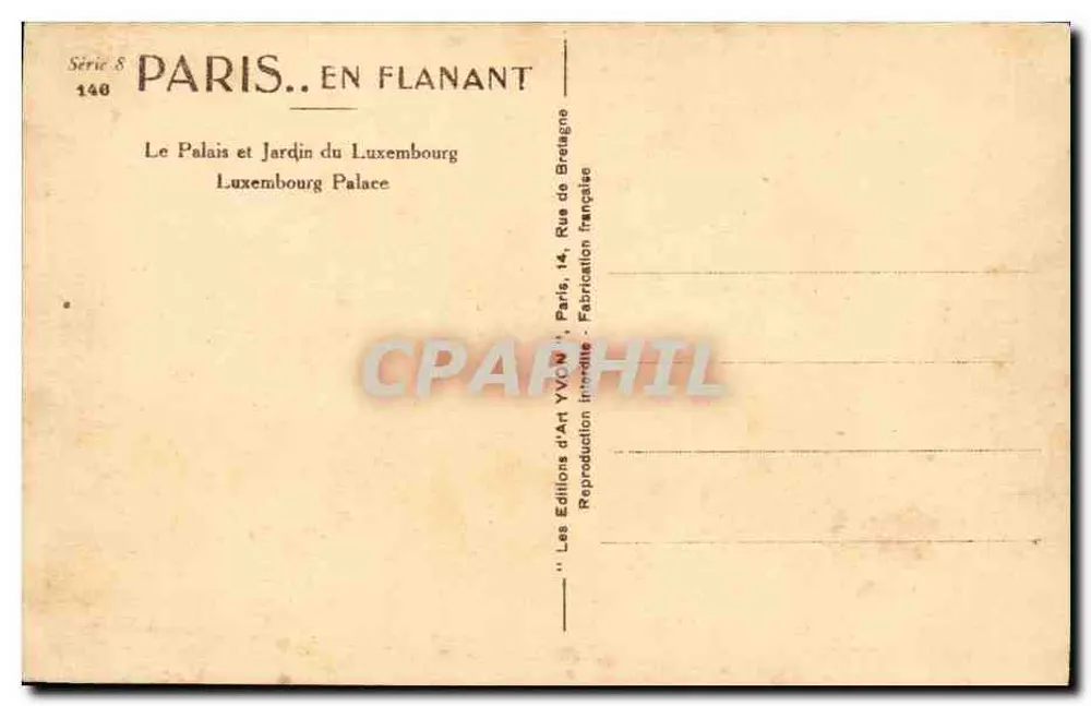 Palast und Garten des Luxembourg — Paris — Éditions d'Art Yvon - Rückseite