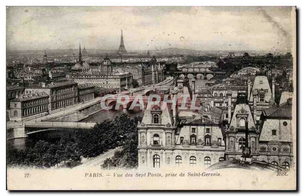 Paris — Ansicht der Sieben Brücken, aufgenommen von Saint-Gervais — JRD. Foto. Neubelin & Cie, n°27 - Vorderseite