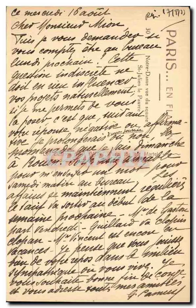 Notre-Dame de Paris — Ansicht des Platzes Saint-Julien-le-Pauvre — Verlag Léonard et Cie - Rückseite