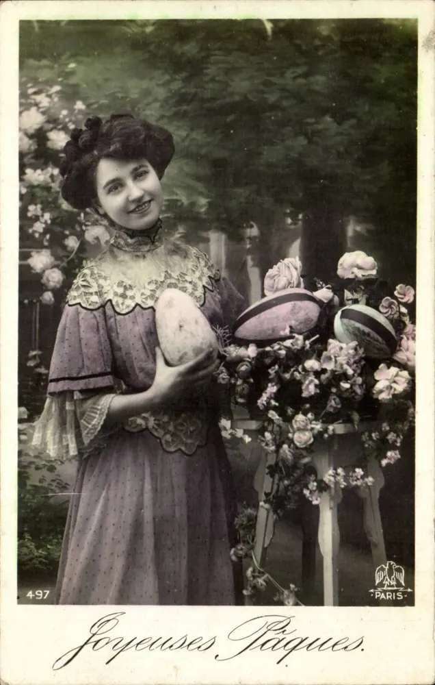 Junge Frau mit einem Osterei — Frohe Ostern — Paris, Nr. 4-97 - Vorderseite
