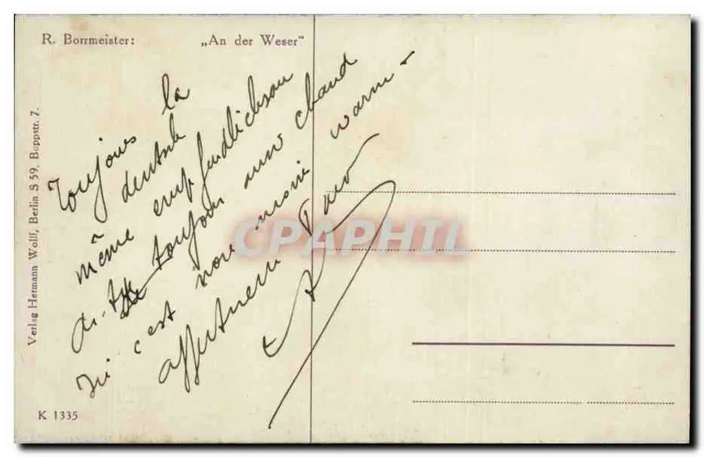 An der Weser — R. Bormeister — Verlag Hermann Wolff, Berlin S 59, Bopputt 7 - Rückseite