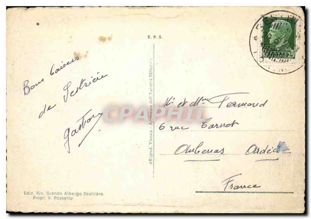 Il Sestriere (m. 2035) - Panorama — Éd. Ris. Granda Albergo Sestriere, Prop. V. Possetto - Rückseite