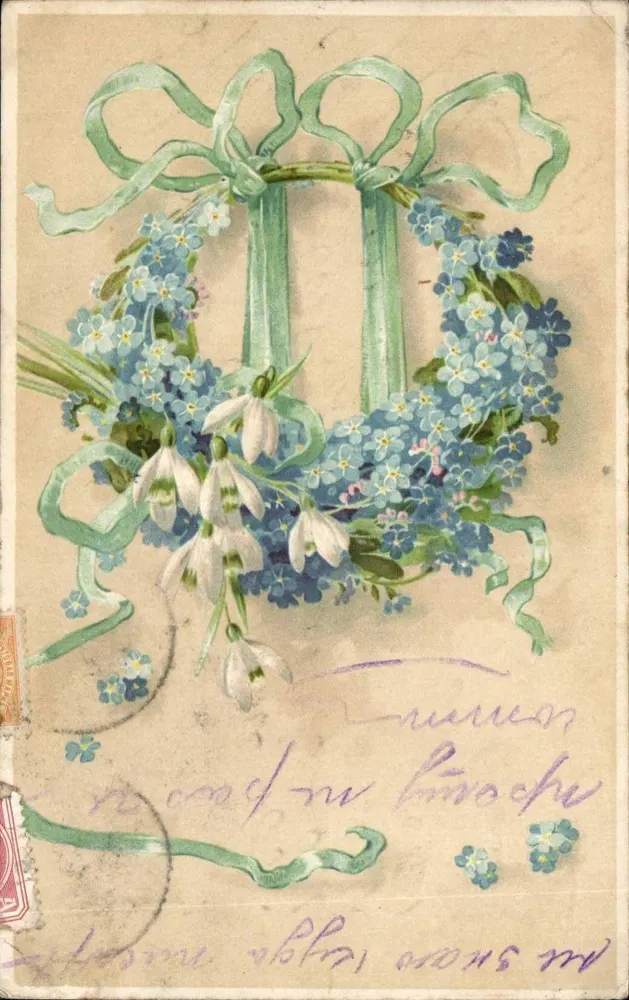 Coroa de flores — primavera — União Postal Universal - Frente