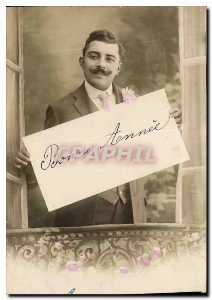 Mann am Balkon — 'Guten Jahresbeginn' — MARQUE E.R. PARIS - Vorderseite