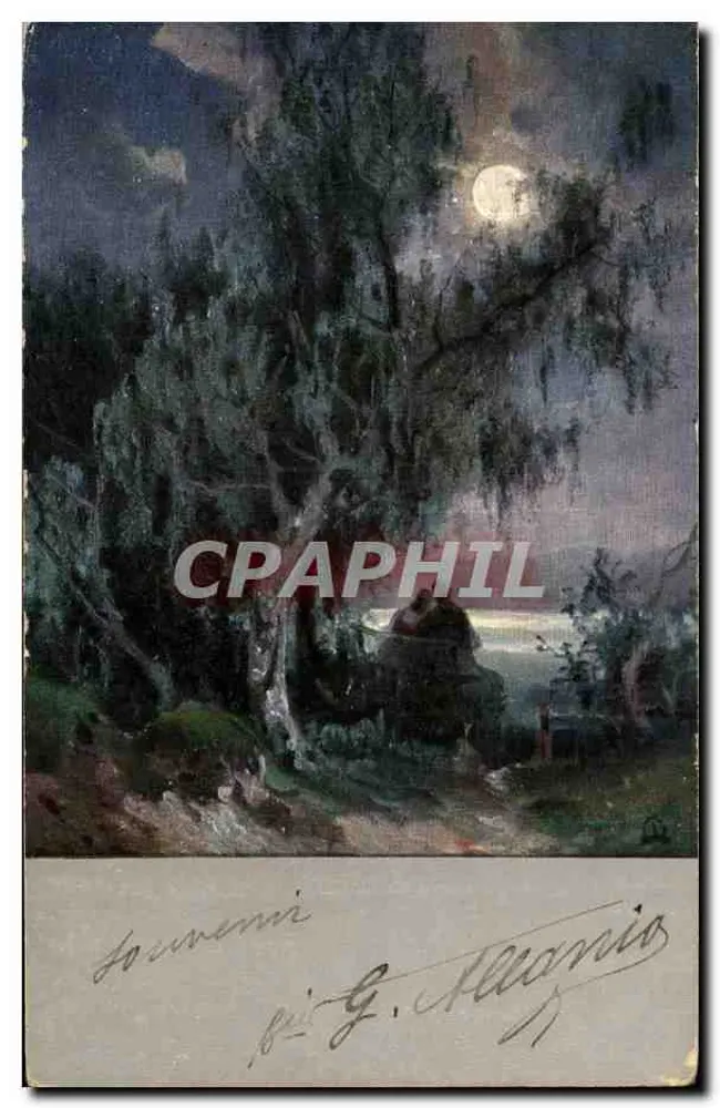 Cena noturna sob a lua — pintura de G. Magnio — editor não visível - Frente