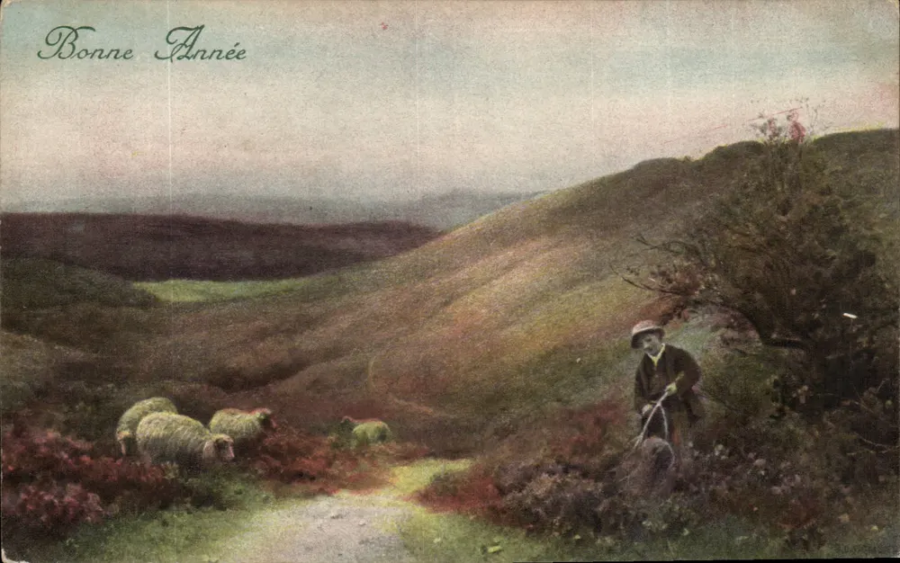 Landschaft mit Schäfer und Schafen — Frohe Weihnachten — C.W. Faulkner & Co. Ltd. (CWF Series) - Vorderseite