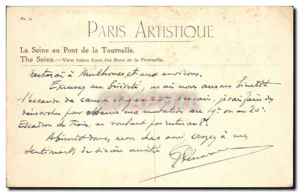 Die Seine am Pont de la Tournelle — Paris Artistique, n° 34 — Yvon - Rückseite