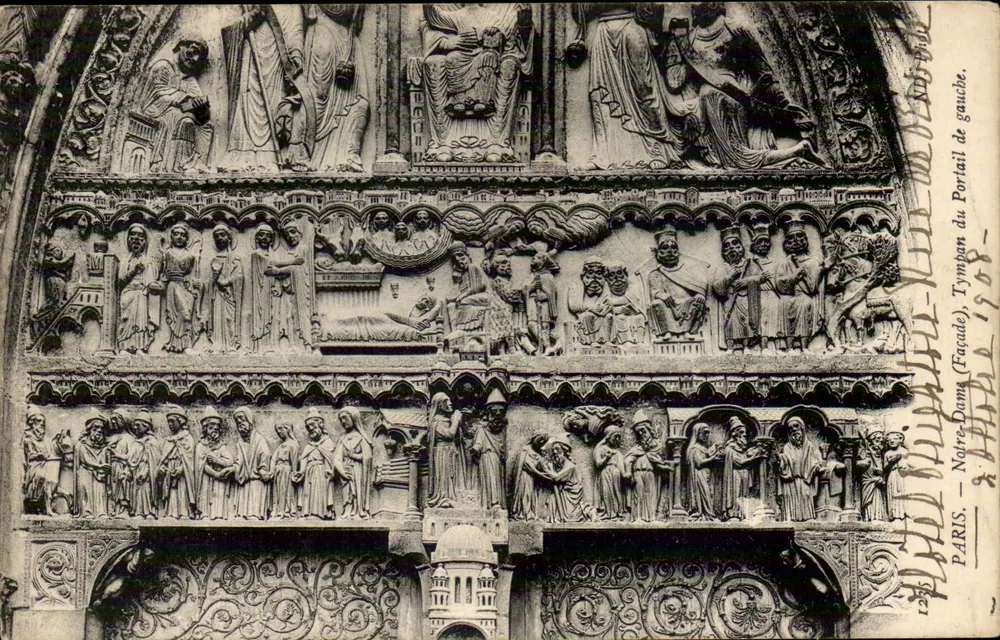 Paris - Notre-Dame (Fassade), Tympanon des linken Portals - Vorderseite