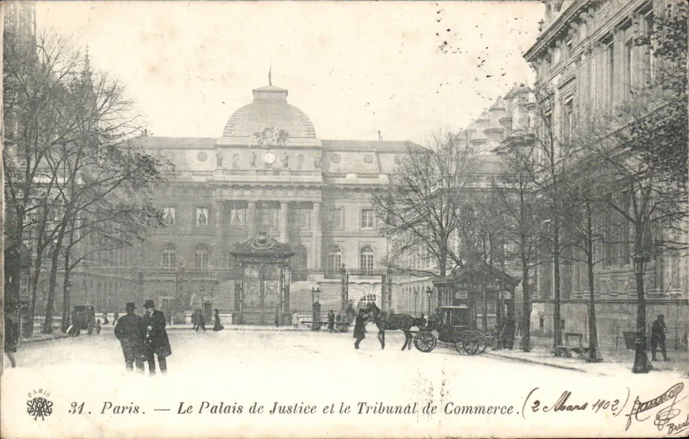 Paris — Das Palast der Justiz und das Handelsgericht — (2. März 1902) — J. Briéch - Vorderseite